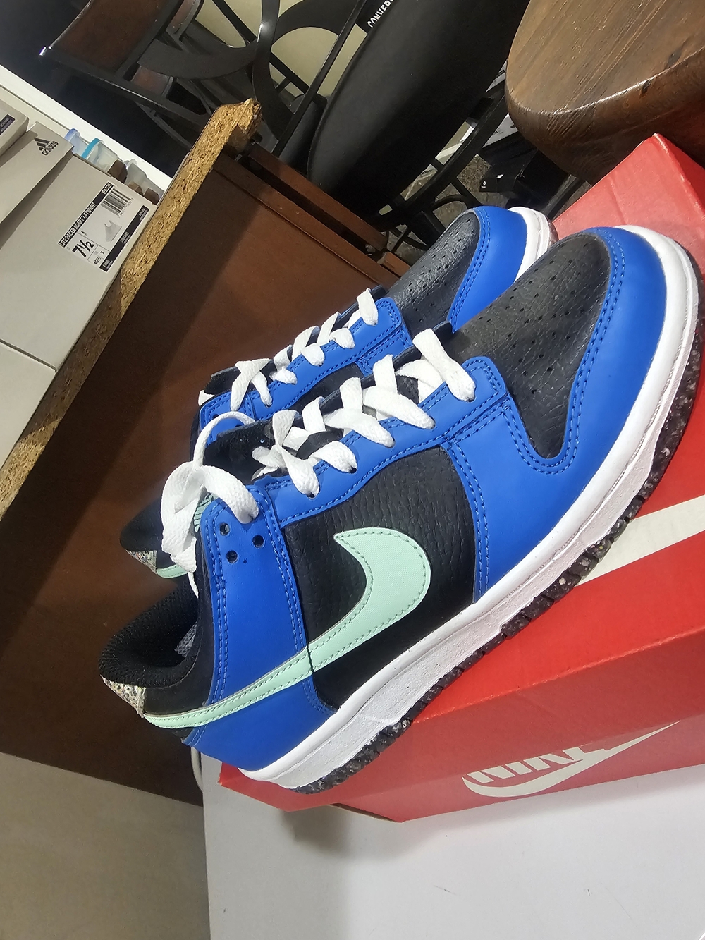 Nike Kids Blue & Black Low-Top Sneakers with Mint Swoosh